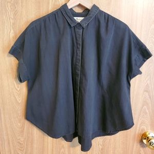 Madewell, Black Denim Cropped Trapeze Button-down, Size L